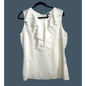 Milano Womens Sleeveless White Ruffle Blouse L